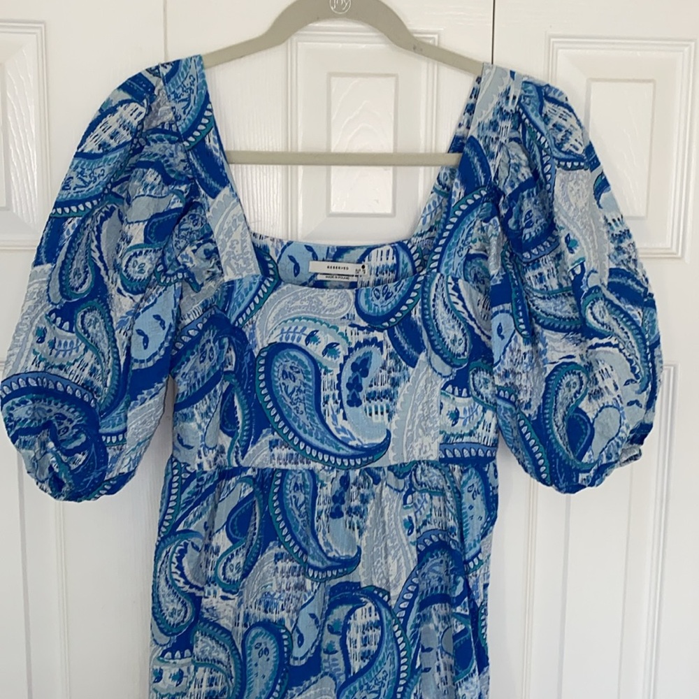 Reserved Puff Sleeve Blue Maxi dress Sz 36